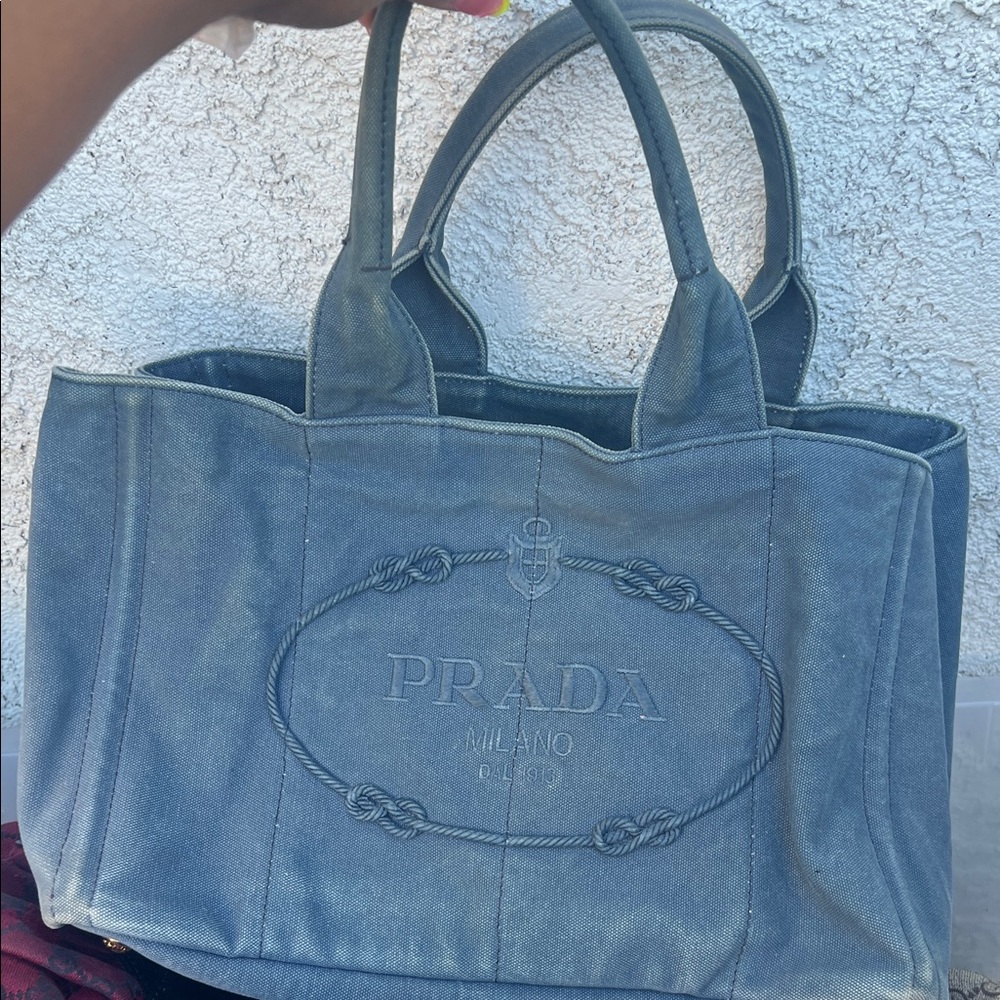 Prada Gray Canvas Tote Bag
